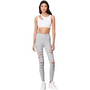 Alo Airbrushed Ripped Warrior Leggings in Grey Wolf